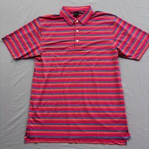 Dunning Golf Mens XL Red Orange Blue Striped Performance Polo Shirt Short Sleeve
